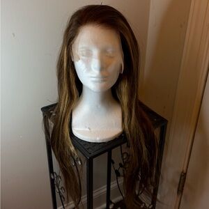 Long Brown Wig with Highlights